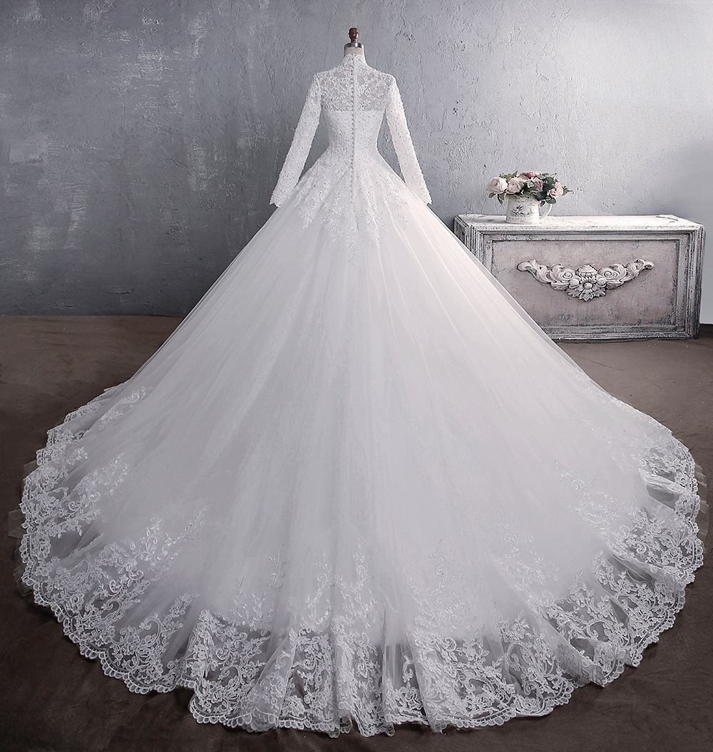 High Neck Lace Wedding Dresses Long Sleeve Ball Gown A Line Bridal Gowns